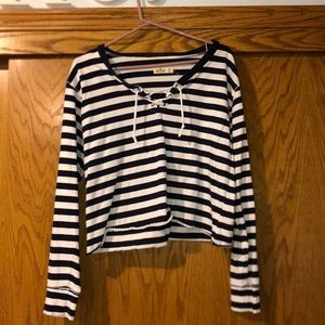 Blue and white striped cropped Hollister shirt